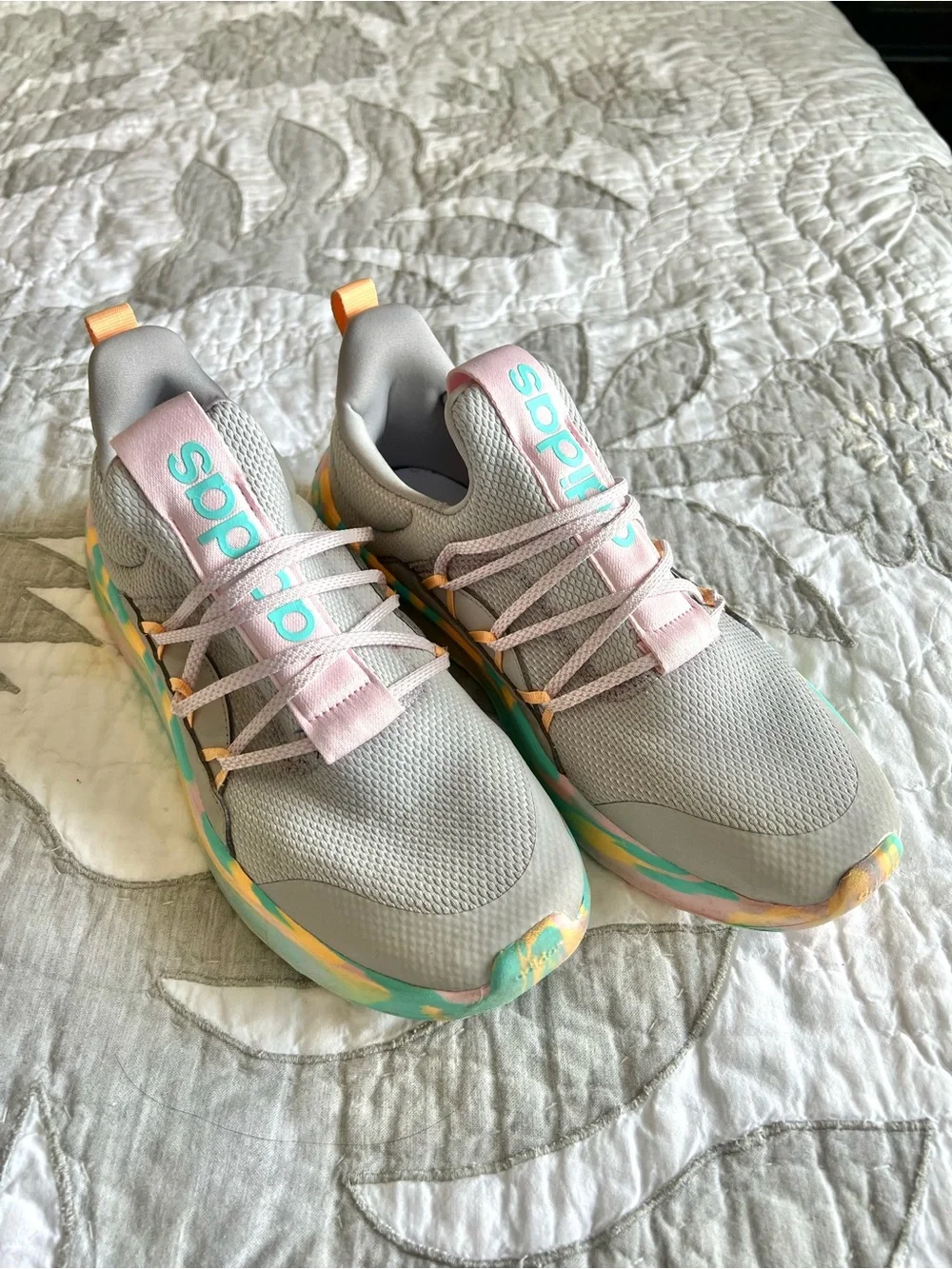 Adidas Lite Racer Adapt 5.0 Sneaker Grey Flash Aqua Camo Women’s 8.5 / Youth 7